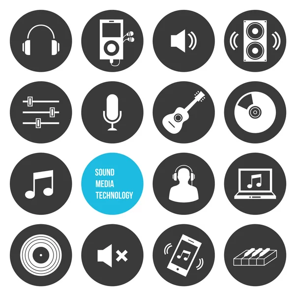 Vector Sonido Medios y Tecnología Iconos — Vector de stock