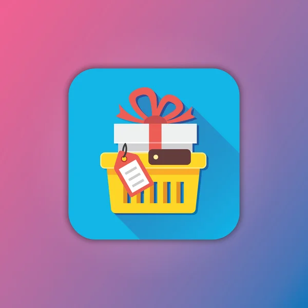 Carro de compras con el icono de regalo y etiqueta del vector — Stockvector