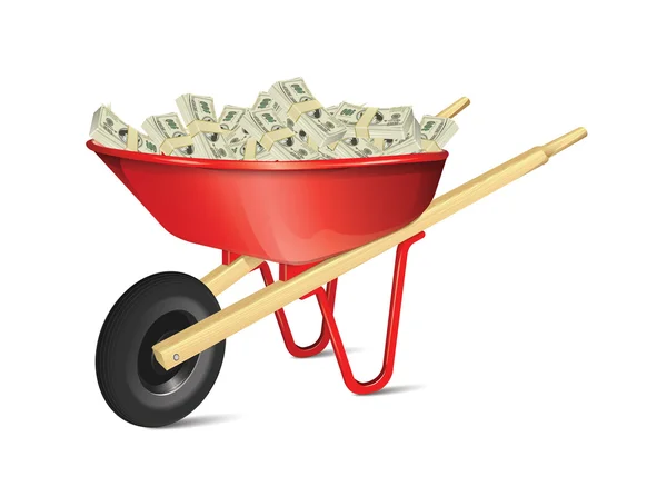 Wheelbarrow With Money — Stock Vector