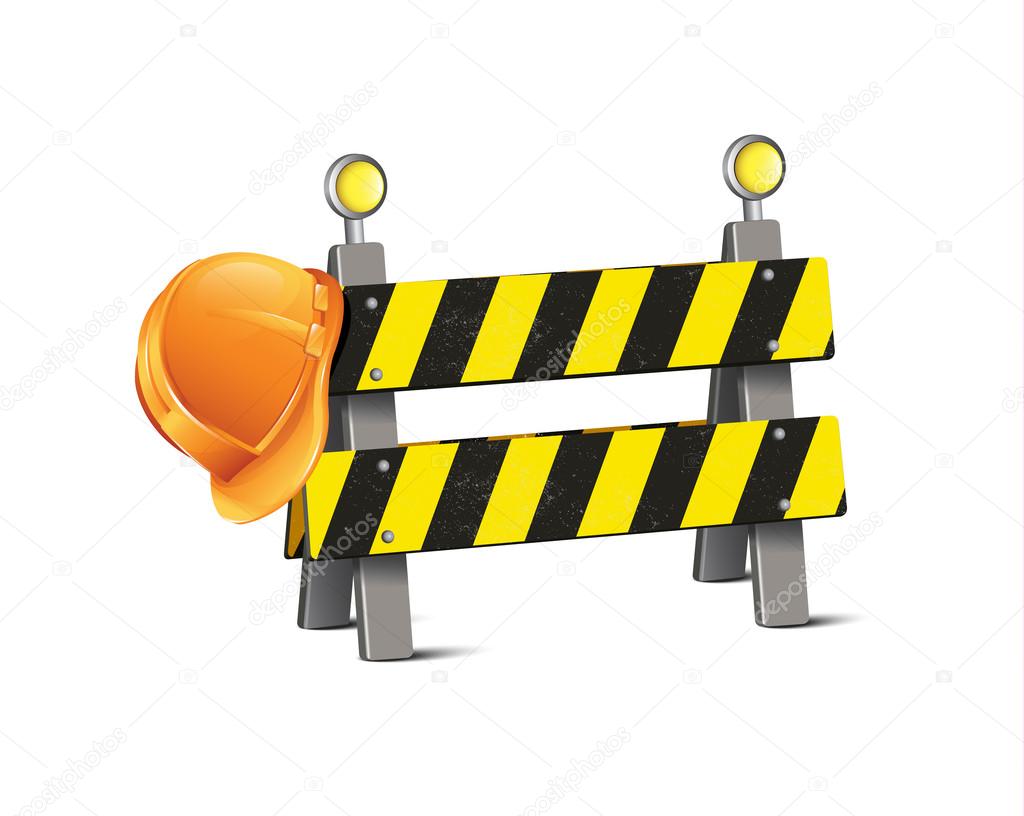 Road Barrier With Hard Hat