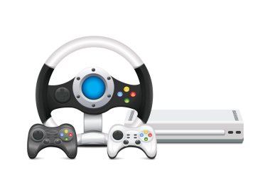 direksiyon simidi ve gamepad ile oyun konsolu