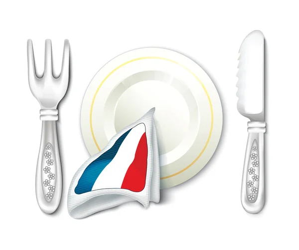 Plate Fork Knife with France Flag — Stock Vector