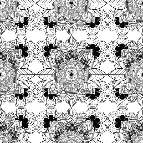 Černé a bílé květinové dekorativní vzor — Stockový vektor