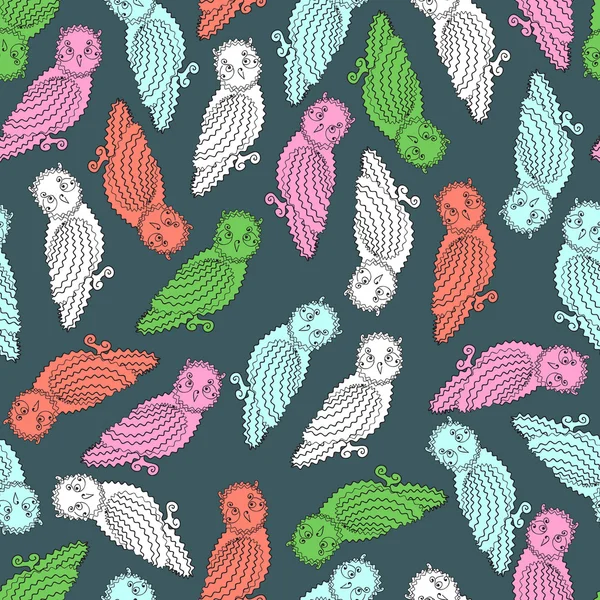 Colorful Owls Pattern — Stock Vector