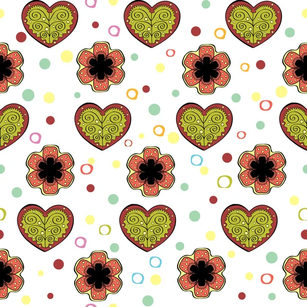 Corazón y flores patrón — Vector de stock