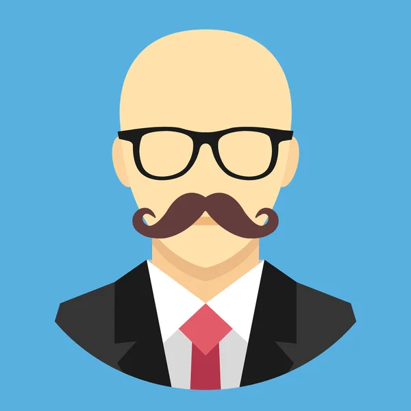 Vector calvo hombre con bigote en traje de negocios icono — Vector de stock