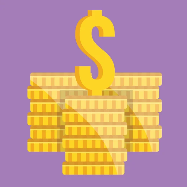 Vector munt stacks en dollarteken pictogram — Stockvector
