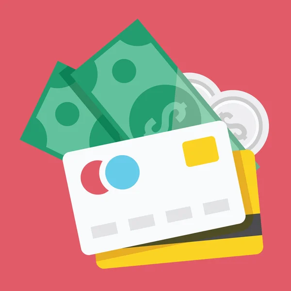 Vector creditcards en geld pictogram — Stockvector