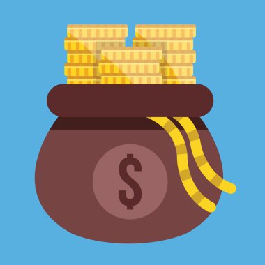 açılan para çanta dolusu altın para yığınları simge vektör