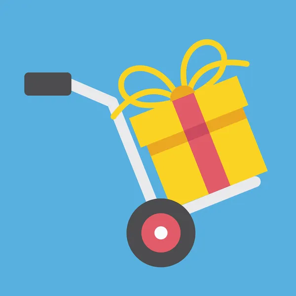 Vector Hand Truck und Gift Box Icon Gift mit Lieferkonzept — Stockvektor