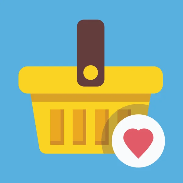 Vector Shopping Basket and Heart Shape Icon Favorite Goods Concept — Stock Vector