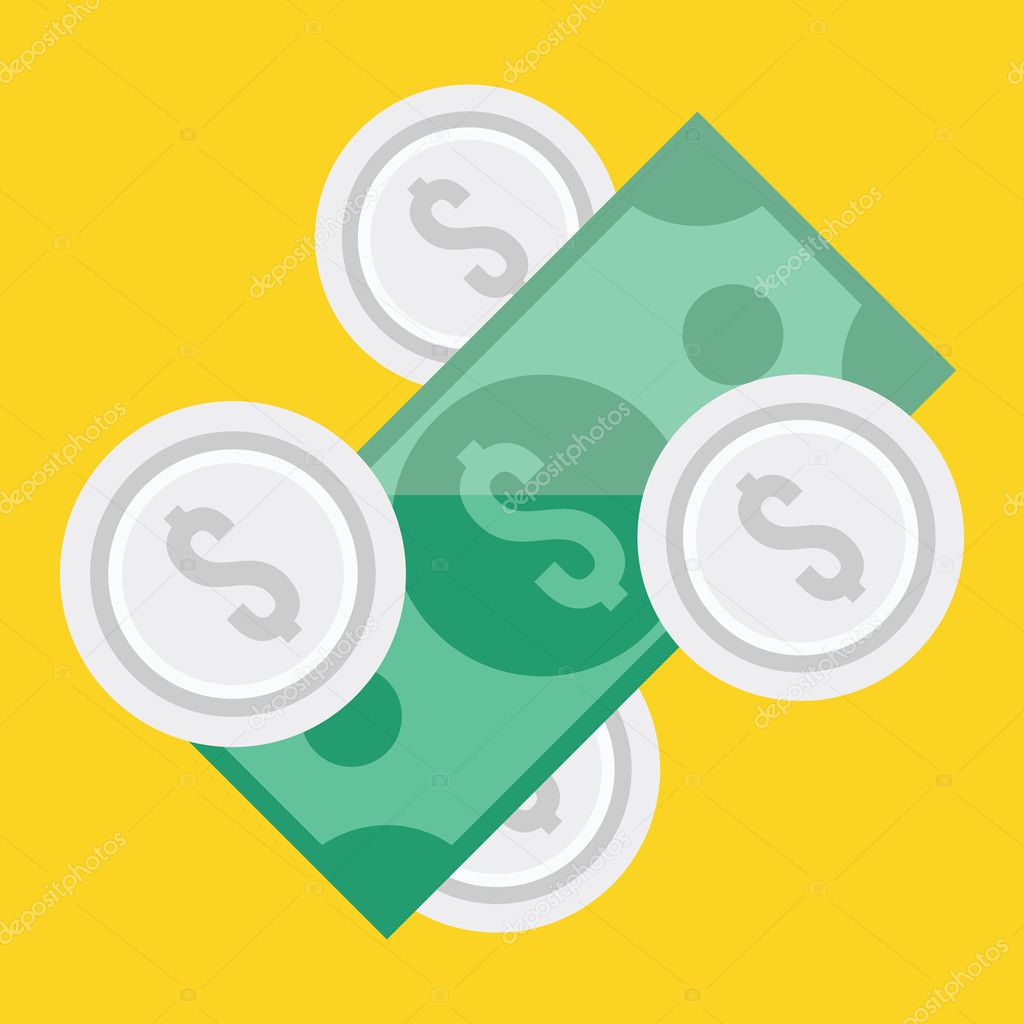Vector Dollar Bill and Coins Icon