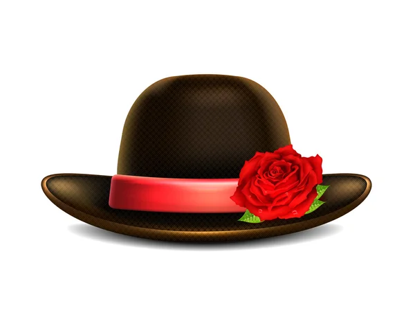 Bruin hoed met roos — Stockvector