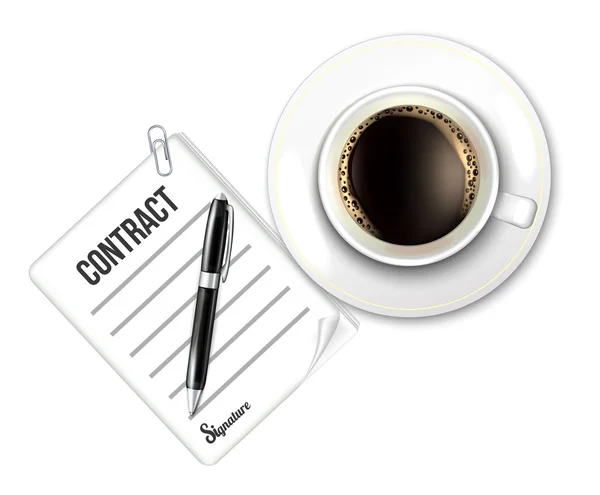 Coffee Cup and Contract — Stock Vector