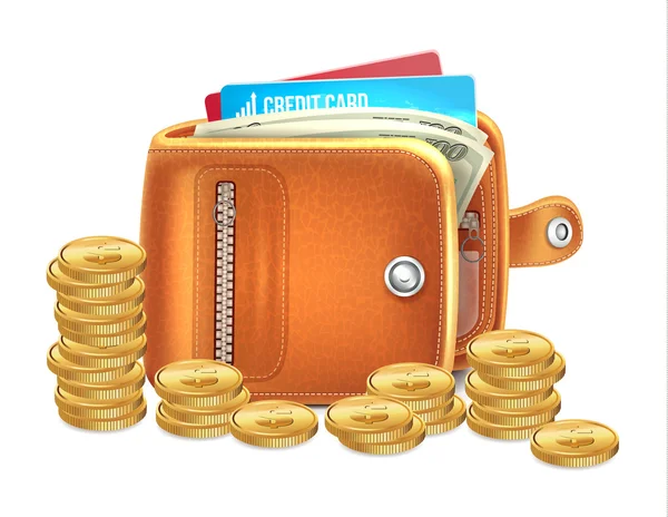 Πορτοφόλι με χρυσά νομίσματα — Διανυσματικό Αρχείο