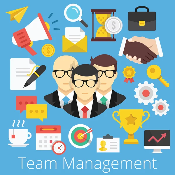 Vector set van platte ontwerp pictogrammen illustraties voor teammanagement — Stockvector