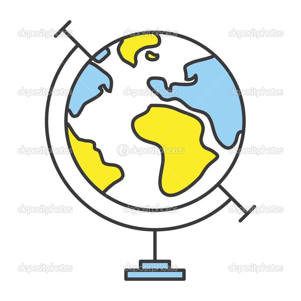 Vector Flat Line Design Concept Globe Icon