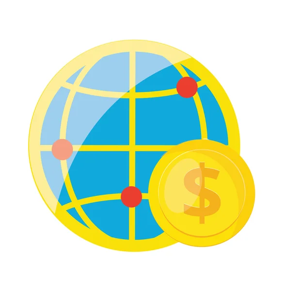 Vector Globo e Dinheiro Flat Icon — Vetor de Stock