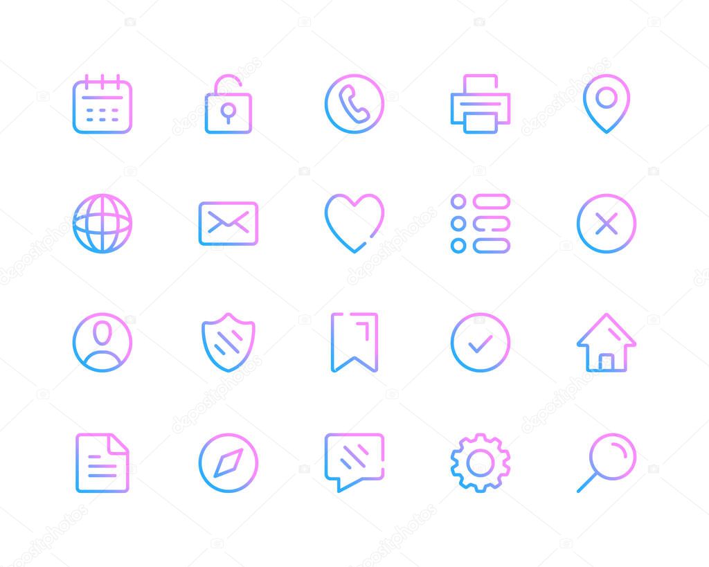 User interface line icons. Basic UI pictograms. Set of modern outline symbols collection. Minimal thin line design. Trendy gradient style graphic elements. Vector line icons set