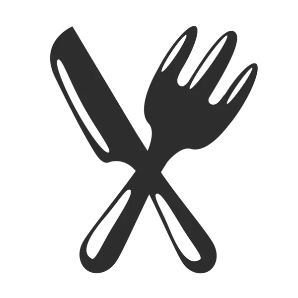 Vector Knife and Fork Black Icon — Stock Vector