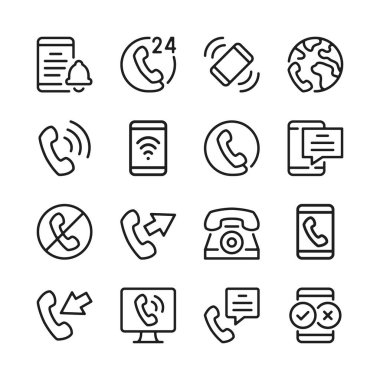 Telefon hattı simgeleri ayarlandı. Modern grafik tasarım kavramları, basit ana hatlar ögeleri koleksiyonu. Vektör satırı simgeleri