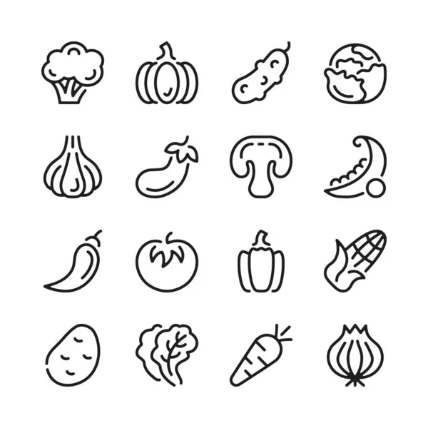 Légumes Ligne Icônes Ensemble Concepts Graphiques Modernes Simple Collection Éléments — Image vectorielle