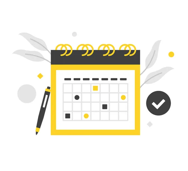 カレンダー フラットベクトルイラスト カレンダー ペンとチェックマーク 現代的な概念 平面設計 — ストックベクタ