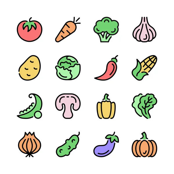 Набір Іконок Овочів Векторний Набір Піктограм Плоскої Лінії — стоковий вектор