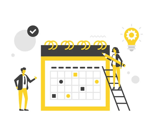 Kalender Mensen Platte Vectorillustratie Tijdmanagement Agenda Evenement Businessplan Afspraak Moderne — Stockvector