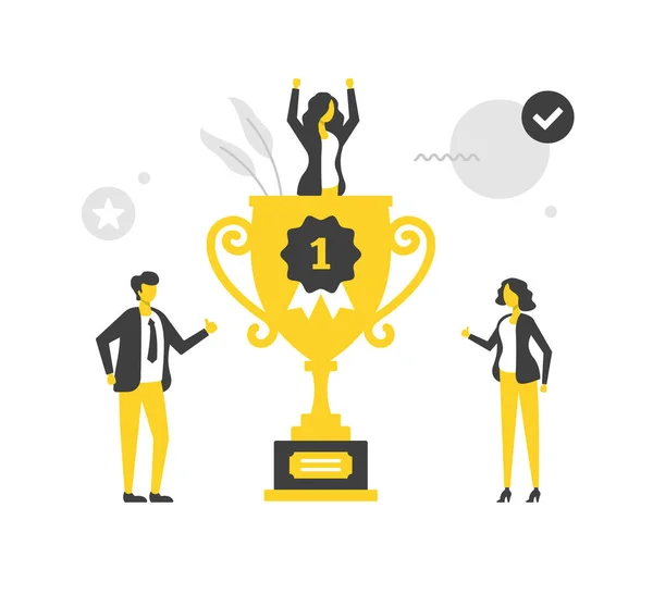 Campeão Taça Troféus Pessoas Negócios Ilustração Vetorial Plana Prémio Prémio Vetores De Stock Royalty-Free