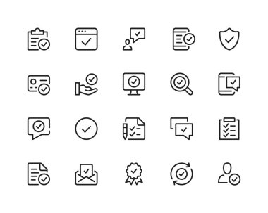 Approve line icons. Check mark, checkmark, tick. Outline symbols set. Thin line design graphic elements collection. Modern style concepts. Vector line icons set