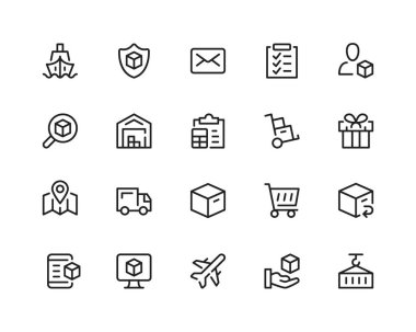 Delivery line icons. Shipping, transportation, logistics. Outline symbols set. Thin line design graphic elements collection. Modern style concepts. Vector line icons set