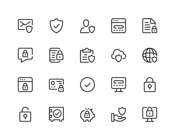 Iconos Línea Seguridad Informática Ciberseguridad Protección Datos Conjunto Símbolos Esquema — Archivo Imágenes Vectoriales