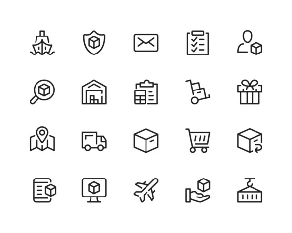 Delivery Line Icons Shipping Transportation Logistics Outline Symbols Set Thin — Wektor stockowy