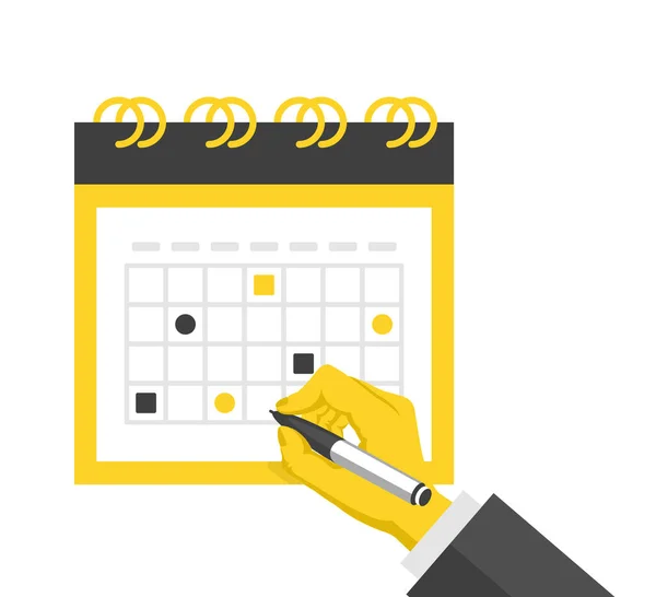 Marcando Calendario Marcando Evento Ilustración Vectorial Plana Mano Humana Con — Vector de stock