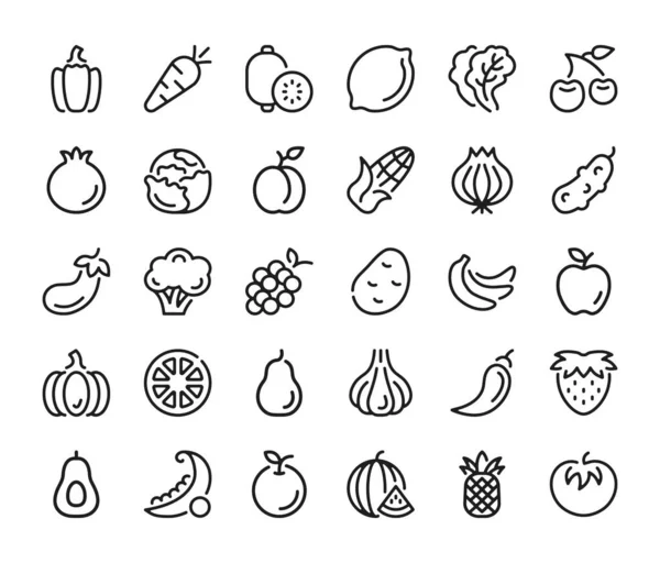 Conjunto Iconos Frutas Verduras Iconos Línea Vectorial Elementos Gráficos Diseño — Archivo Imágenes Vectoriales