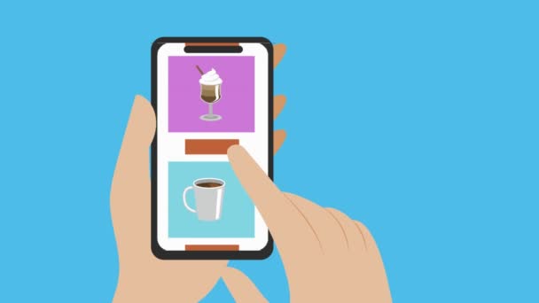 Online Mat Leverans App Händerna Håller Smart Telefon Och Välja — Stockvideo