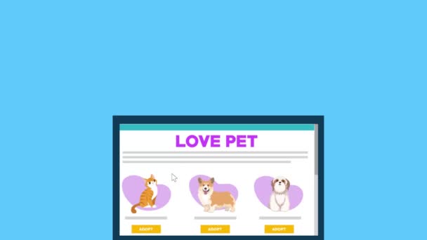 Hombre Busca Adoptar Mascotas Través Ordenador Portátil — Vídeos de Stock