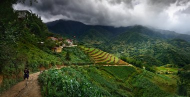 Landscape of mountain villages in North Vietnam clipart