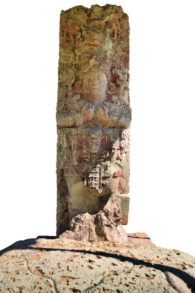 A stone stele of ancient Mayan city of Copan in Honduras, on a w — Stock Photo, Image