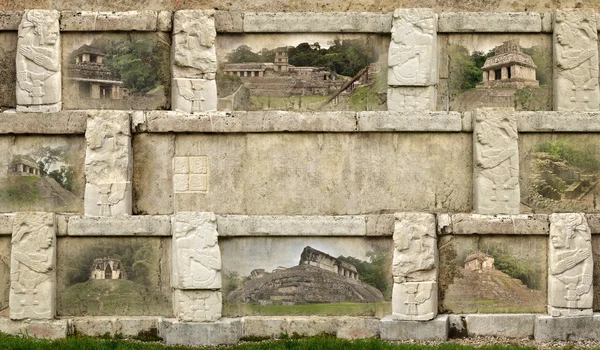 拼贴金字塔的玛雅古城为背景 — 图库照片