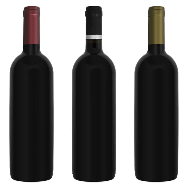 Üç şişe kırmızı şarap — Stok fotoğraf