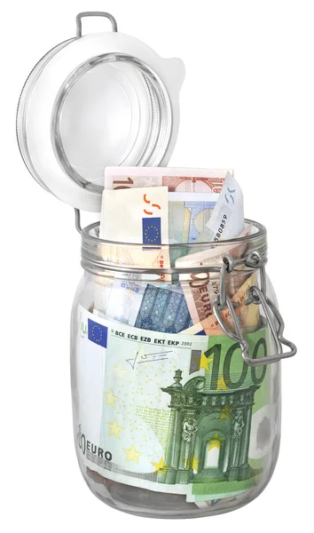 Billetes en euros en frasco — Foto de Stock