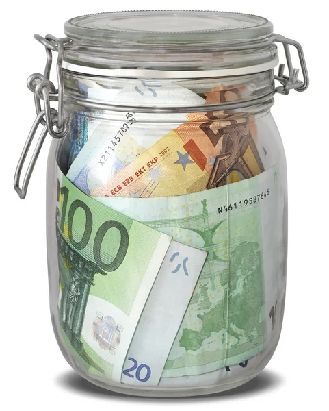 Banknotes Euro in jar — Stock Photo, Image