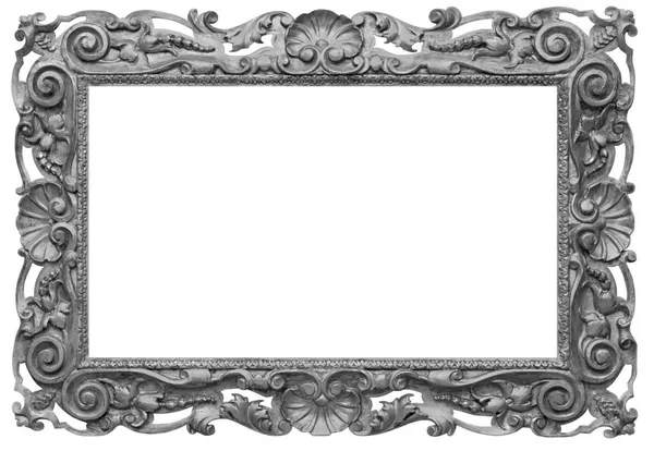 木制复古长方形镀银 银古董空画框 — 图库照片