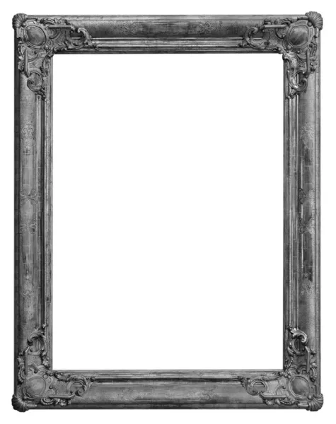Ξύλινο Ορθογώνιο Επίχρυσο Ασημί Αντίκα Άδειο Πλαίσιο Εικόνας Απομονωμένο Λευκό — Φωτογραφία Αρχείου