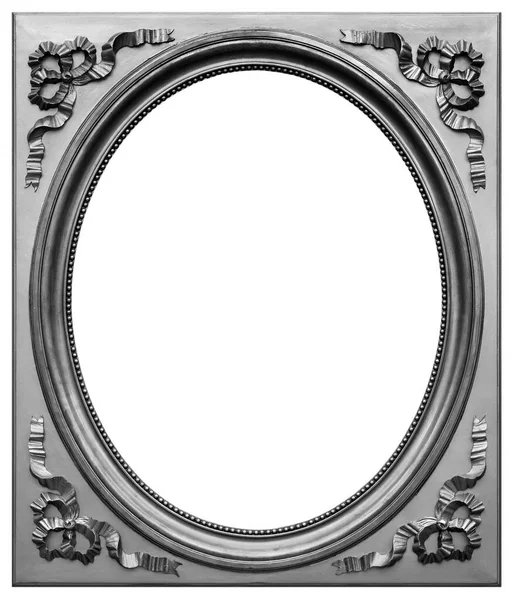 Old Wooden Square Oval Silver Silver Plated Frame Isolated White Stock Picture