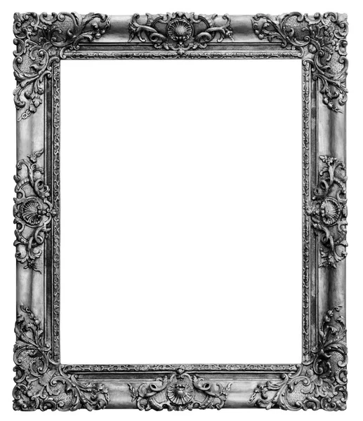 Ξύλινο Ορθογώνιο Επίχρυσο Ασημί Αντίκα Άδειο Πλαίσιο Εικόνας Απομονωμένο Λευκό — Φωτογραφία Αρχείου