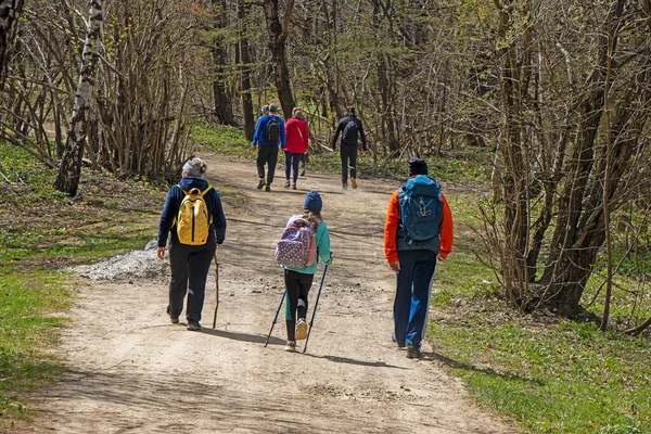 Young Group People Walking Hiking Trai — стоковое фото