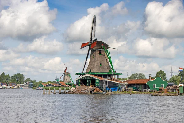 Moinho Vento Velho Zaan Schans Campo Perto Amsterdã — Fotografia de Stock